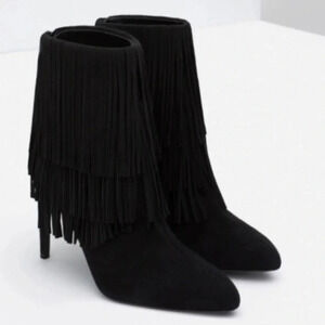 Zara Fringe Booties Ankle Boots Stiletto heels size 10